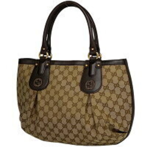 Gucci Brown Canvas GG Studs Tote Interlocking Beige Bag - Picture 2 of 7